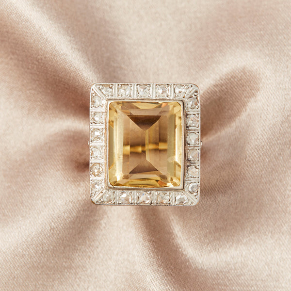Vintage 1940's Citrine & Diamond Cocktail Ring