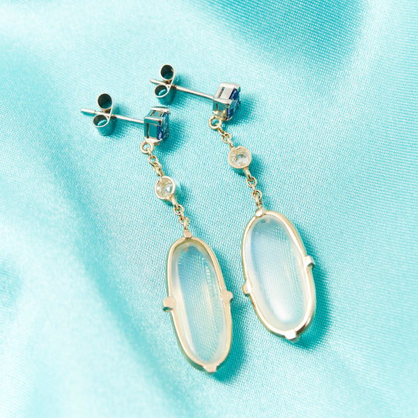 Sapphire Diamond and Moonstone Drop Earrings