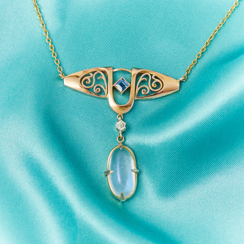 Art Nouveau Yellow Gold Moonstone Pendant