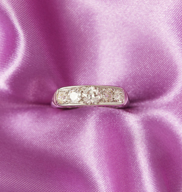 14ct White Gold Vintage Five Stone Diamond Bridge Ring