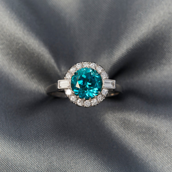 Art Deco Platinum Zircon & Diamond Ring