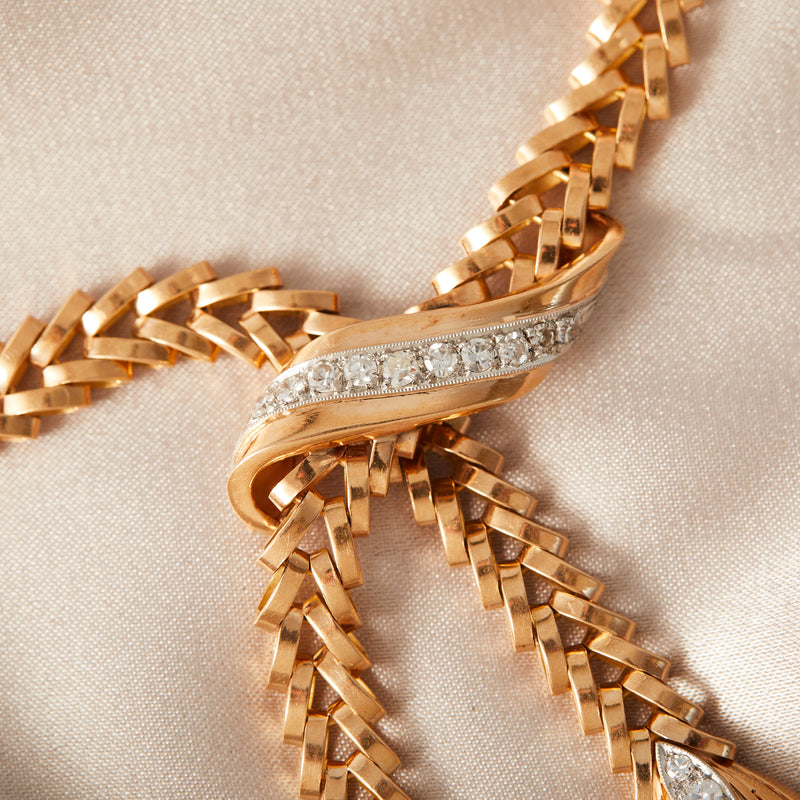 Fabulous 1940s Rose Gold and Diamond Lariat
