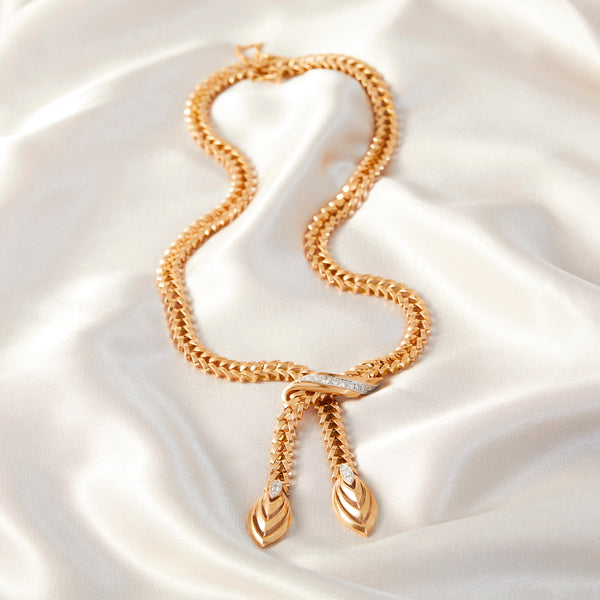 Fabulous 1940s Rose Gold and Diamond Lariat