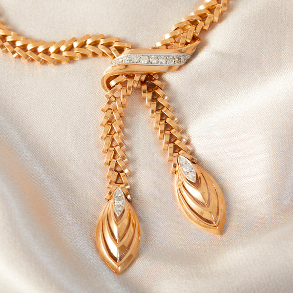 Fabulous 1940s Rose Gold and Diamond Lariat