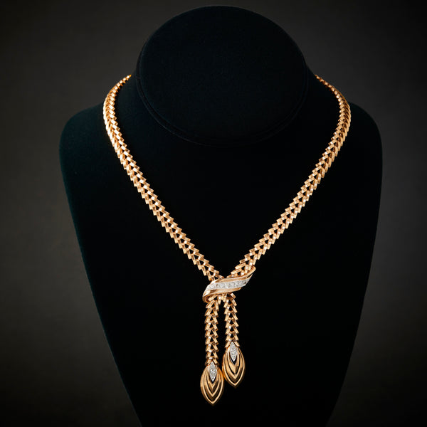 Fabulous 1940s Rose Gold and Diamond Lariat