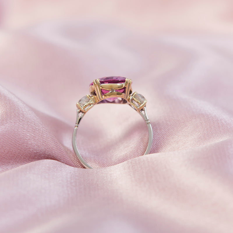 French Pink Tourmaline & Diamond 18ct Yellow Gold Ring