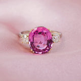 French Pink Tourmaline & Diamond 18ct Yellow Gold Ring