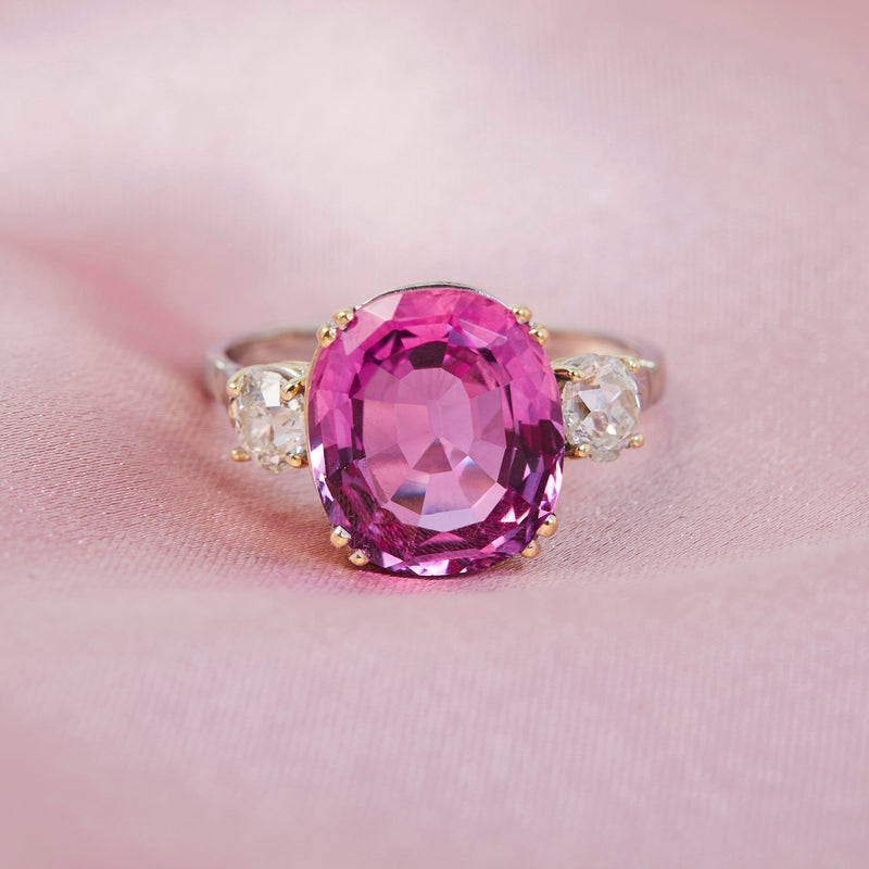 French Pink Tourmaline & Diamond 18ct Yellow Gold Ring