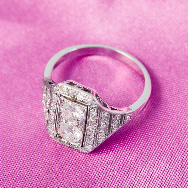 French Double Diamond Art Deco Ring