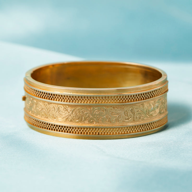 Victorian 9ct Yellow Gold Etruscan Cuff / Bangle