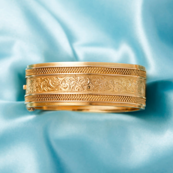 Victorian 9ct Yellow Gold Etruscan Cuff / Bangle