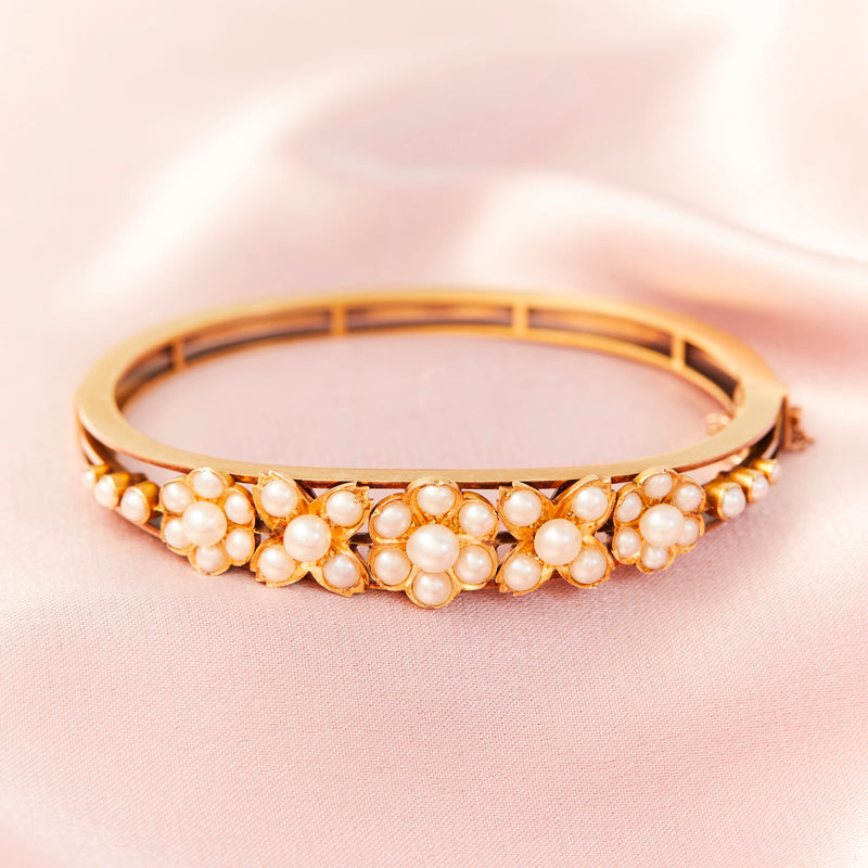 Vintage 15ct Gold & Pearl Bangle