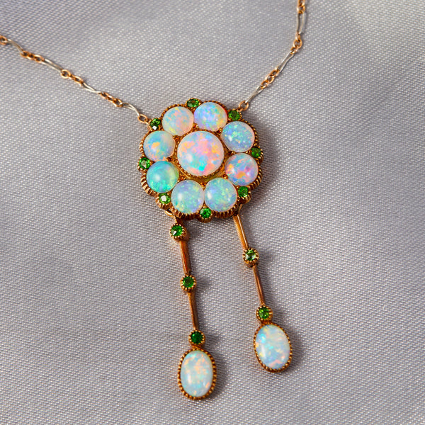 Edwardian Opal & Dematoid Garnet Necklet