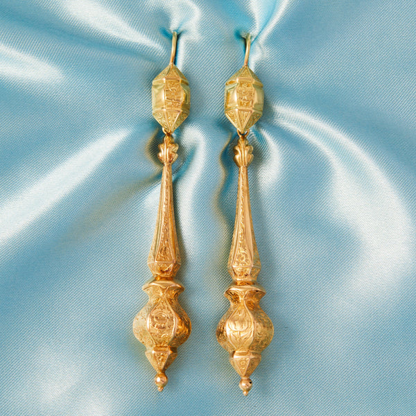 Georgian Gold Long Drop Earrings
