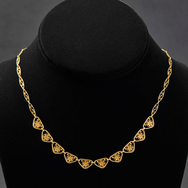 Antique French 18ct Yellow Gold Filigree Necklace