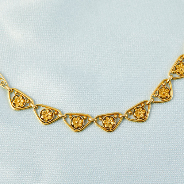 Antique French 18ct Yellow Gold Filigree Necklace