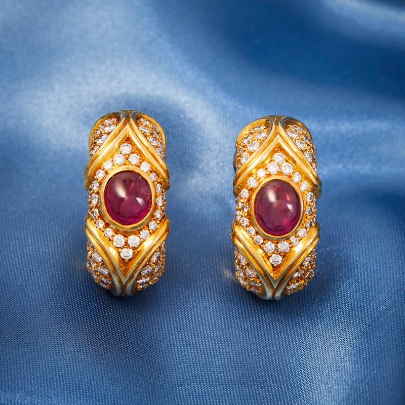 Vintage 18ct Gold Ruby & Diamond Ear Clips