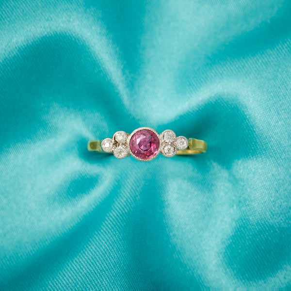 Edwardian 18ct Yellow & White Gold Pink Sapphire and Diamond Ring