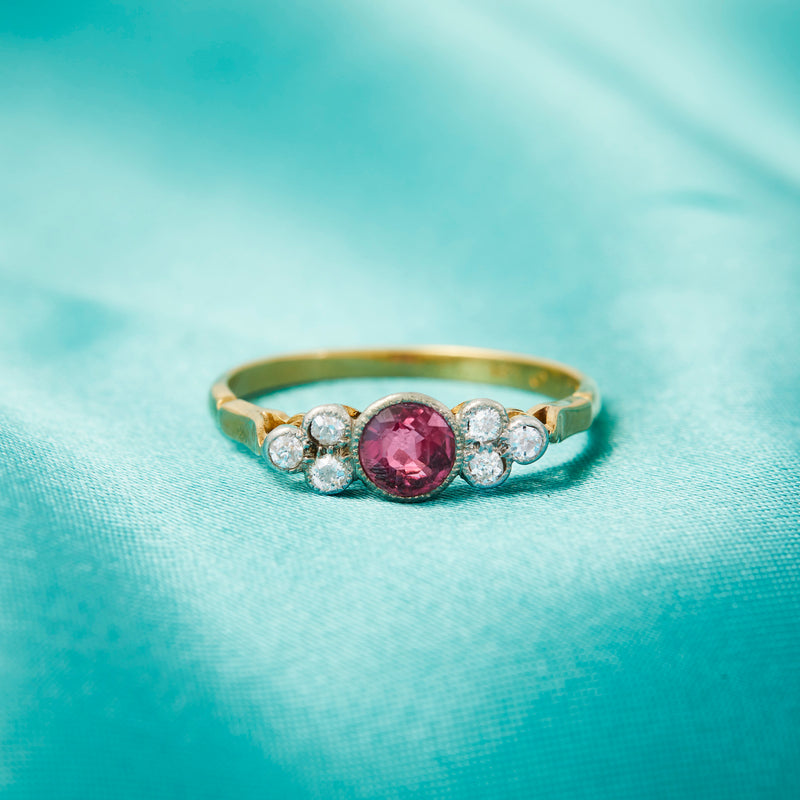Edwardian 18ct Yellow & White Gold Pink Sapphire and Diamond Ring