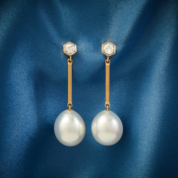 18ct South Sea Pearl and Diamond Drop Earrings