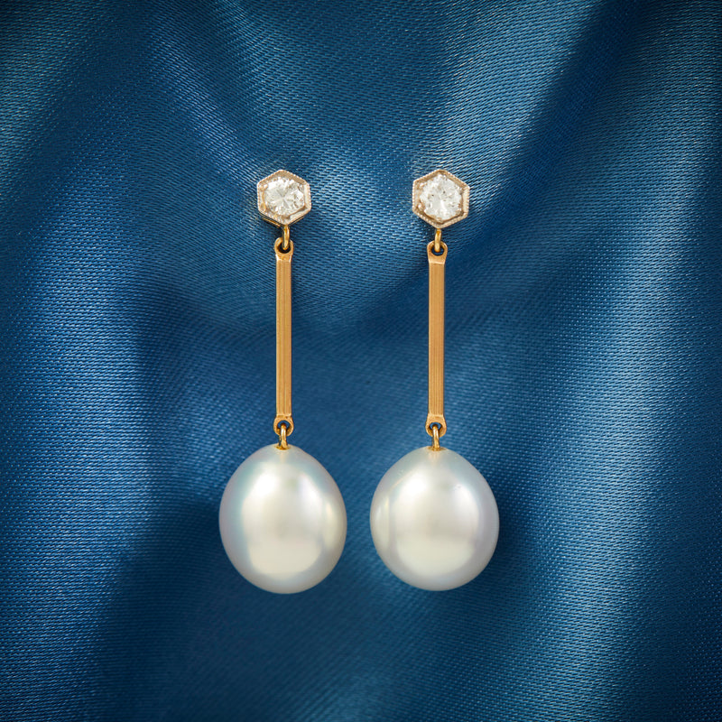 18ct South Sea Pearl and Diamond Drop Earrings