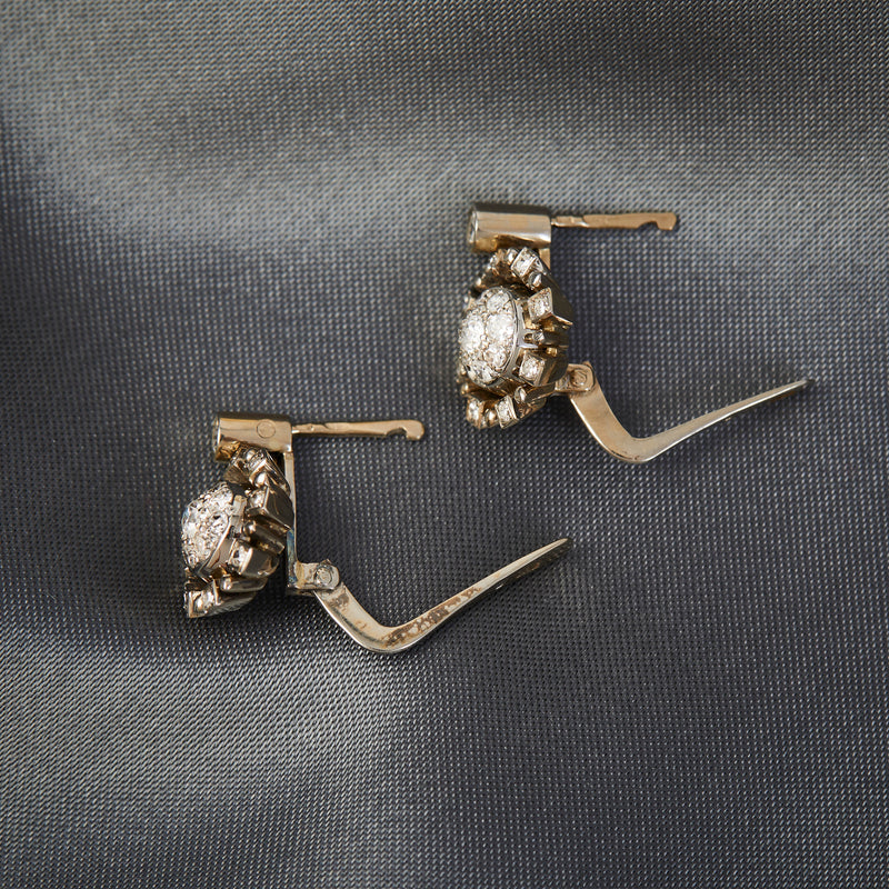 Vintage 18ct Yellow & White Gold Diamond Cluster Earrings
