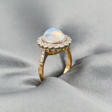Moonstone & Diamond Cluster Ring In 18ct Yellow & White Gold