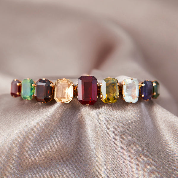 Vintage Harlequin Multi Gem Gold Bracelet