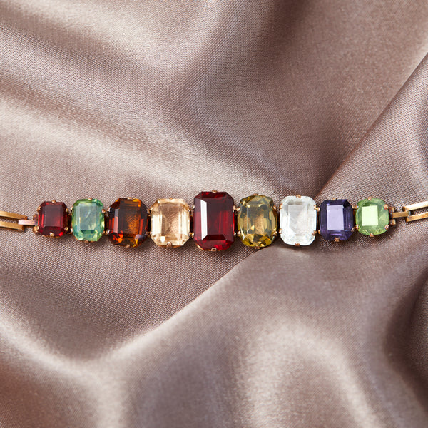 Vintage Harlequin Multi Gem Gold Bracelet