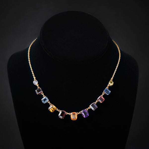 Vintage Harlequin Multi Gem Gold Necklace