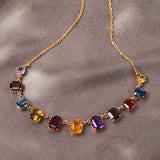 Vintage Harlequin Multi Gem Gold Necklace