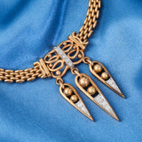 Retro Panthere Style 18ct Yellow Gold & Diamond Spear Drop Necklace, Circa 1940.