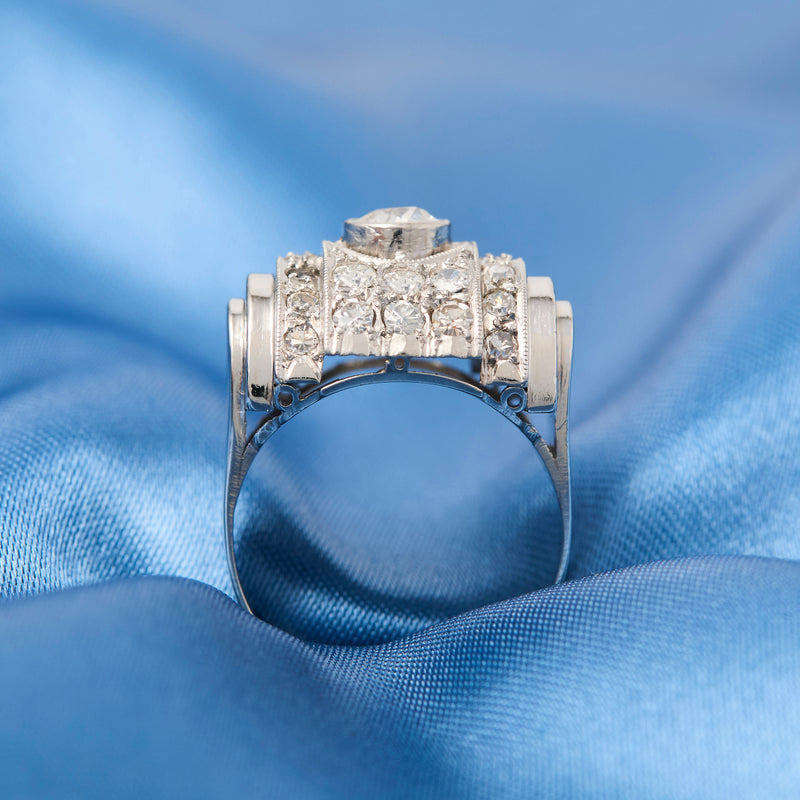 Art Deco White Gold & Diamond Tank Ring
