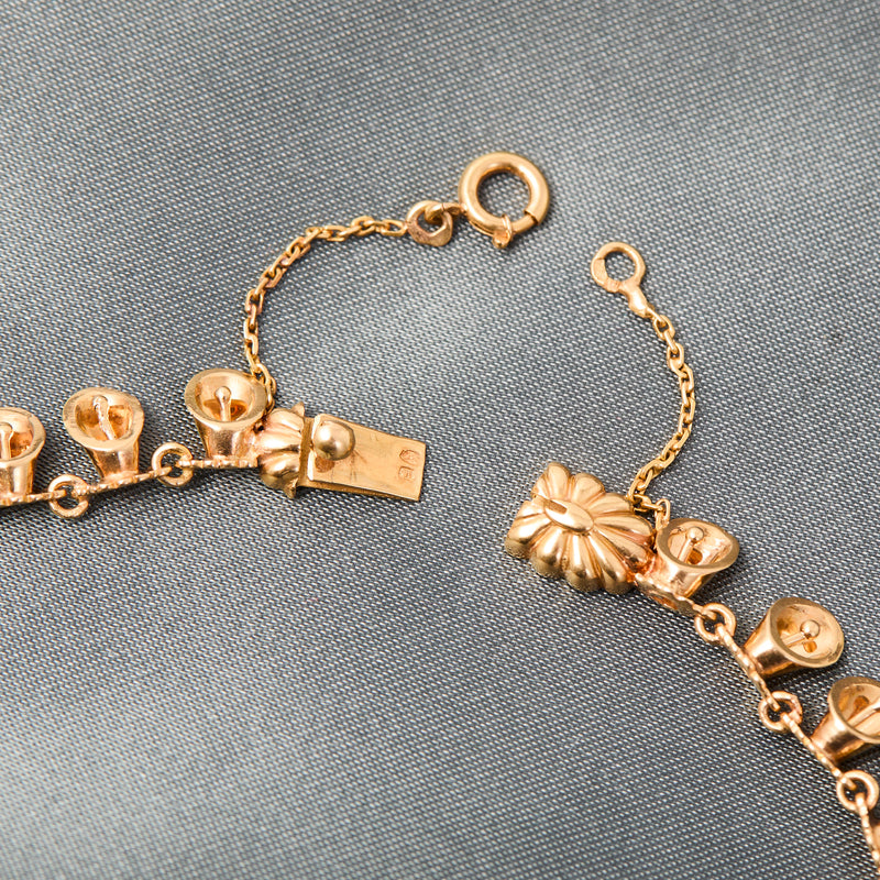 18ct Yellow Gold & Diamond Modernist Bell Flower Necklace