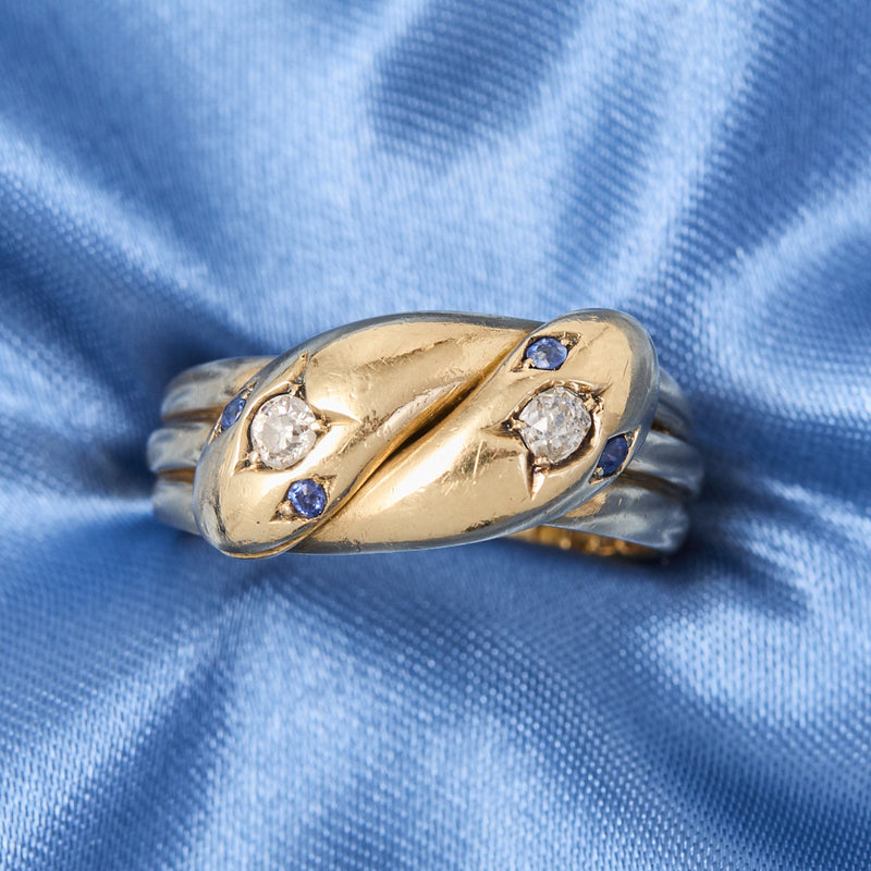 Victorian 18ct Yellow Gold Diamond & Sapphire Snake Ring
