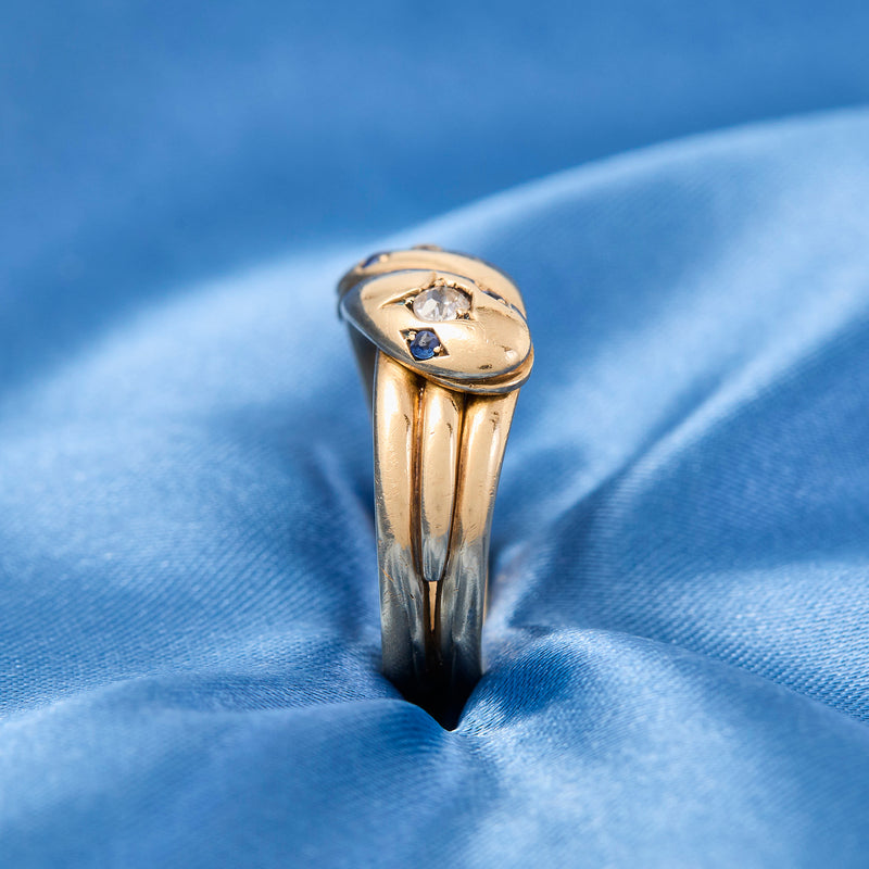 Victorian 18ct Yellow Gold Diamond & Sapphire Snake Ring
