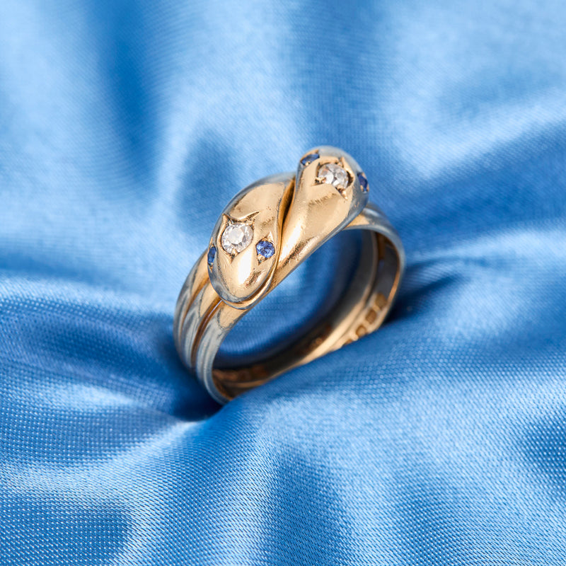 Victorian 18ct Yellow Gold Diamond & Sapphire Snake Ring