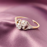 Edwardian 18ct Yellow Gold Platinum & Diamond Moi Et Toi Ring