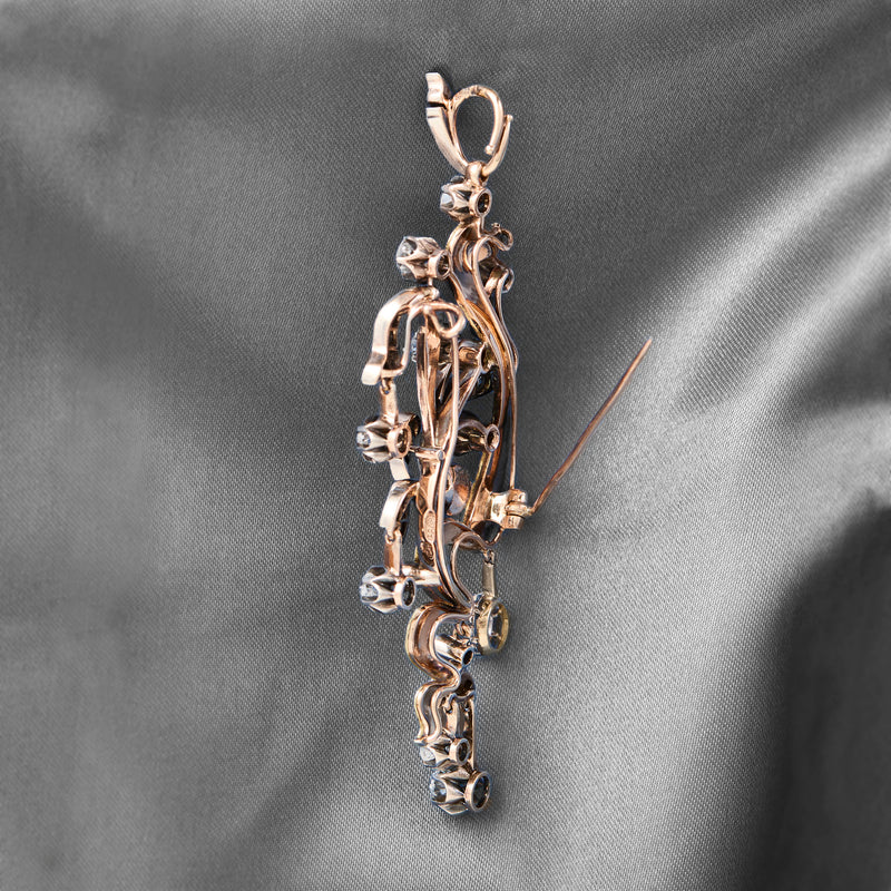 Art Nouveau 14ct Gold & Silver Diamond Pendant / Brooch