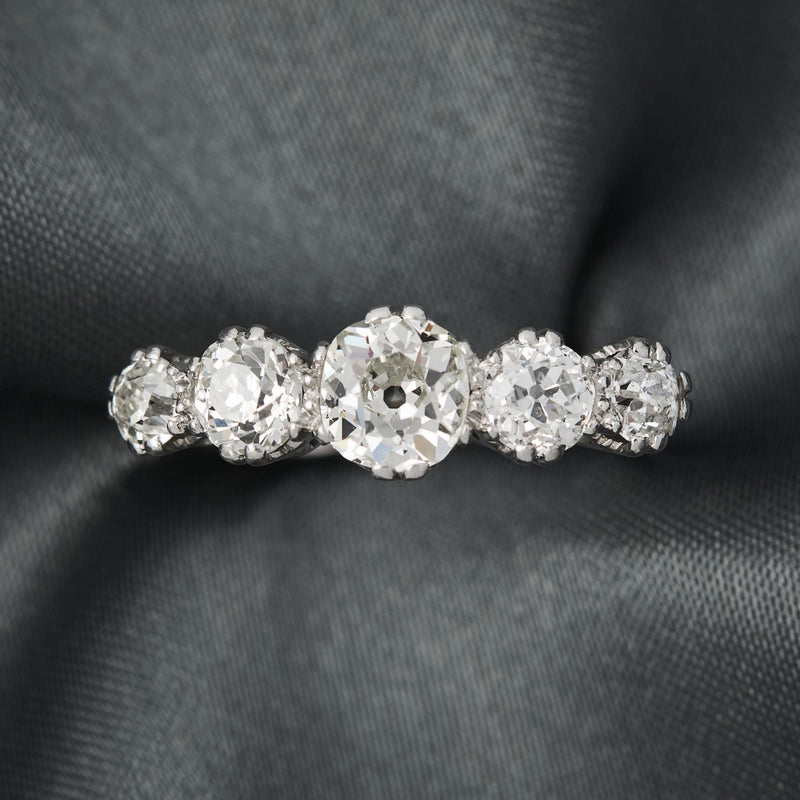 Vintage Platinum Five Across Diamond Ring, Circa 1935.