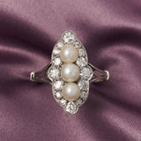 Edwardian Platinum Diamond & Pearl Ring, Circa 1900.