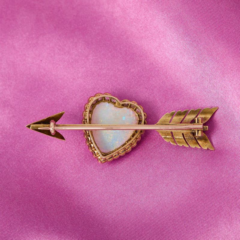 Antique 9ct Gold Diamond & Opal Heart Pendant