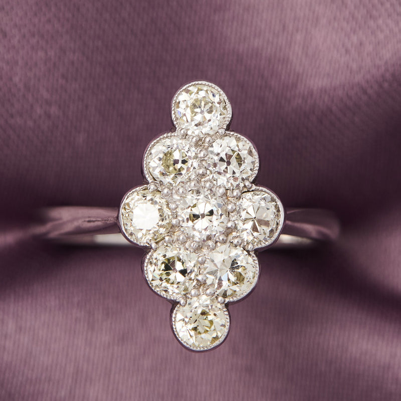Edwardian Platinum Old Cut Diamond Plaque Ring, Circa 1915