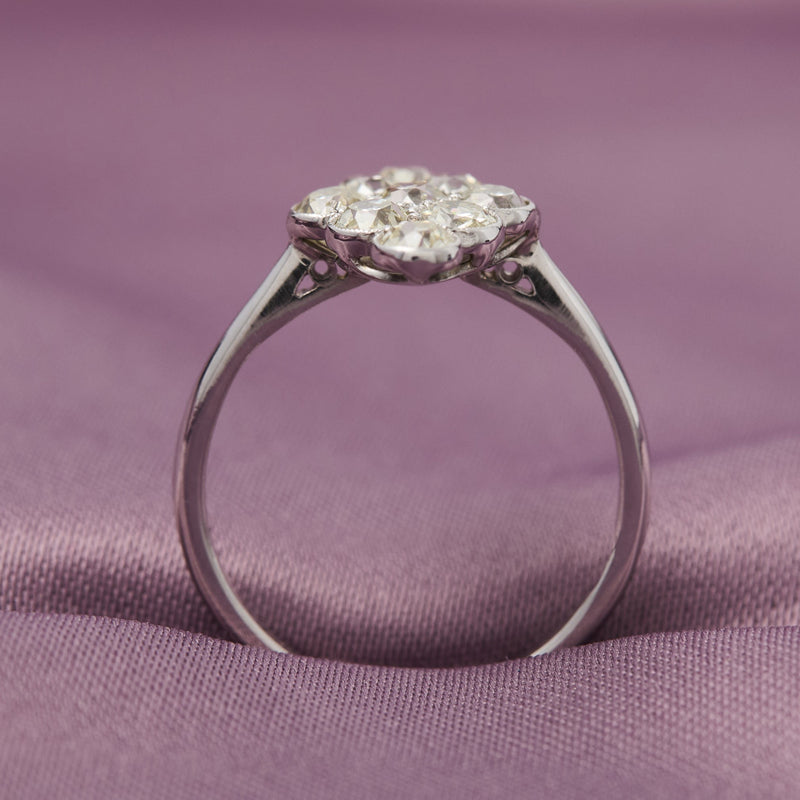 Edwardian Platinum Old Cut Diamond Plaque Ring, Circa 1915
