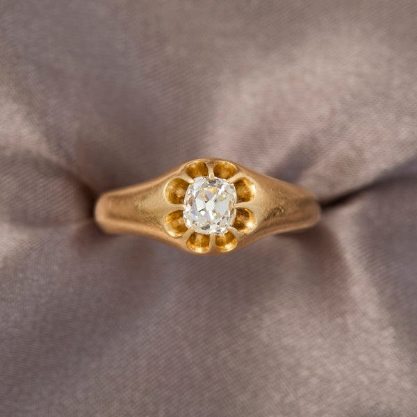 Victorian 18ct Yellow Gold Solitaire Diamond Gypsy Ring