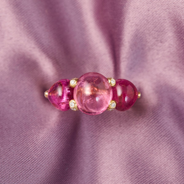 18ct Yellow Gold Pink Tourmaline & Diamond Ring