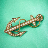 Antique Australian 15ct Yellow Gold & Pearl Anchor & Rope Brooch