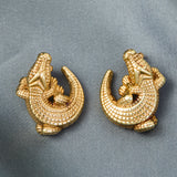 Modern 14ct Yellow Gold Alligator Earrings & Matching Pendant Suite by Carla