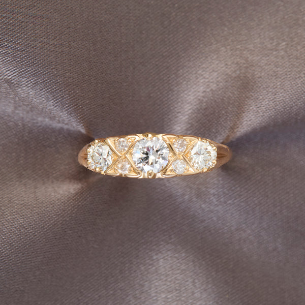 Antique 18ct Yellow Gold Natural Diamond Bridge Ring