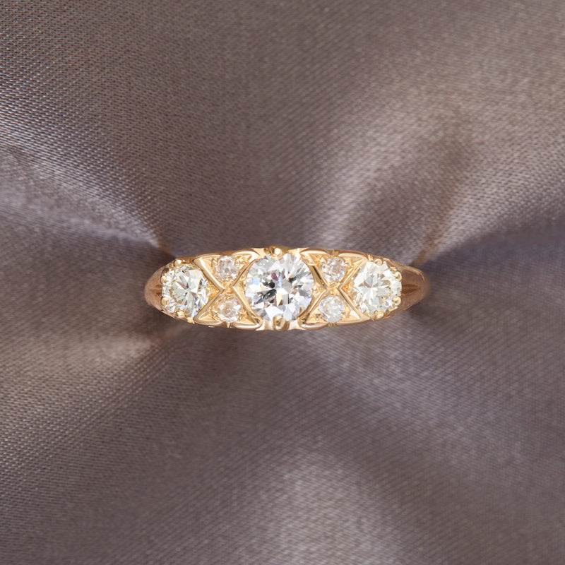 Antique 18ct Yellow Gold Natural Diamond Bridge Ring